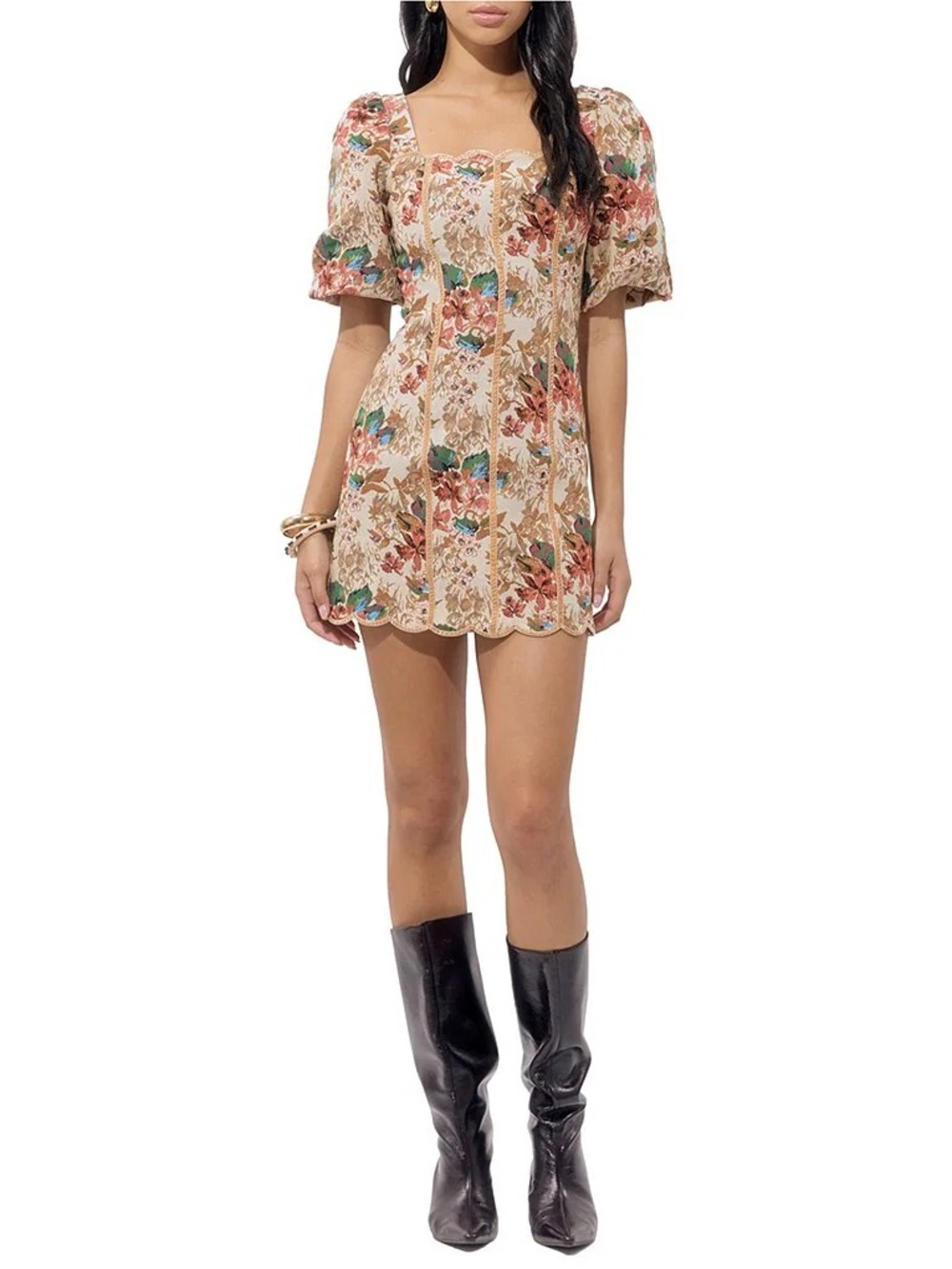 NWT Adelyn Rae Silvie Tapestry Square Neck Floral Puff Short Sleeve Sheath Dress - Picture 2 of 11